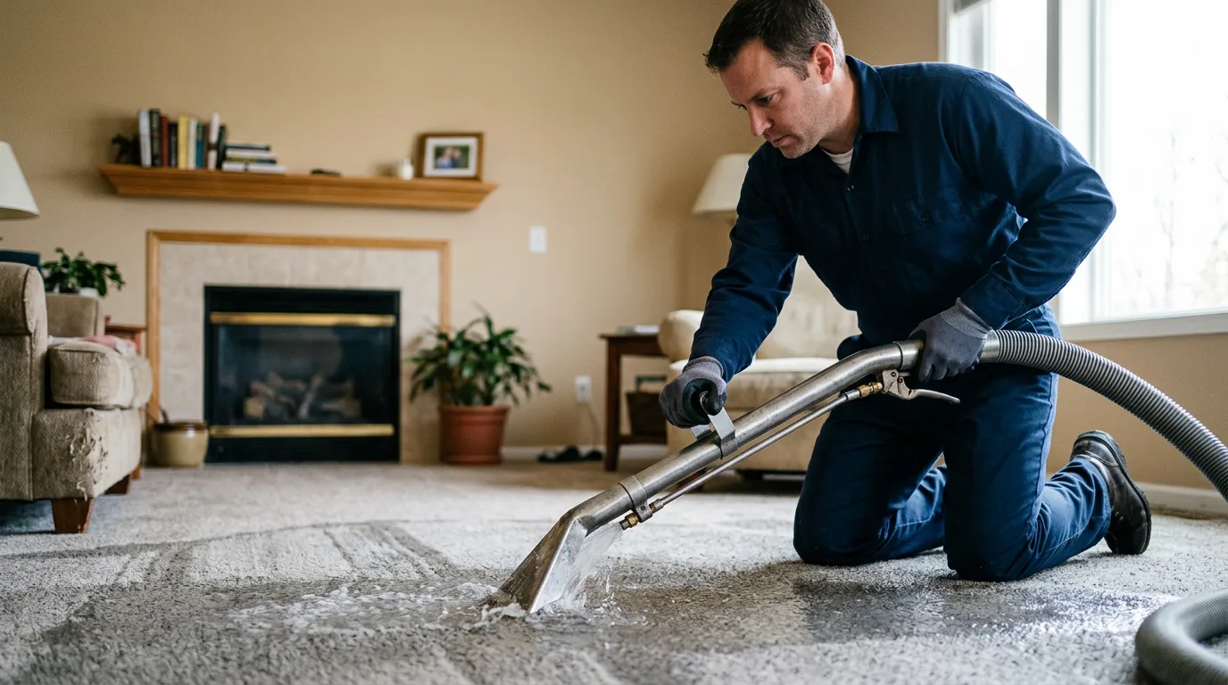 Water damage restoration technician working near Woodbury, PA